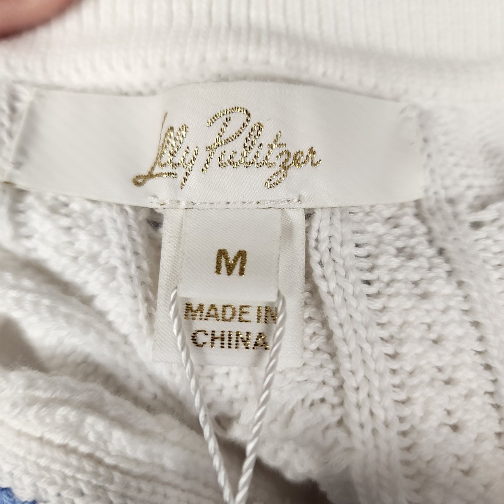 Lilly Pulitzer Suzette Sweater Tank White Blue Cable Knit Polo Vest 018733 M - Picture 7 of 10